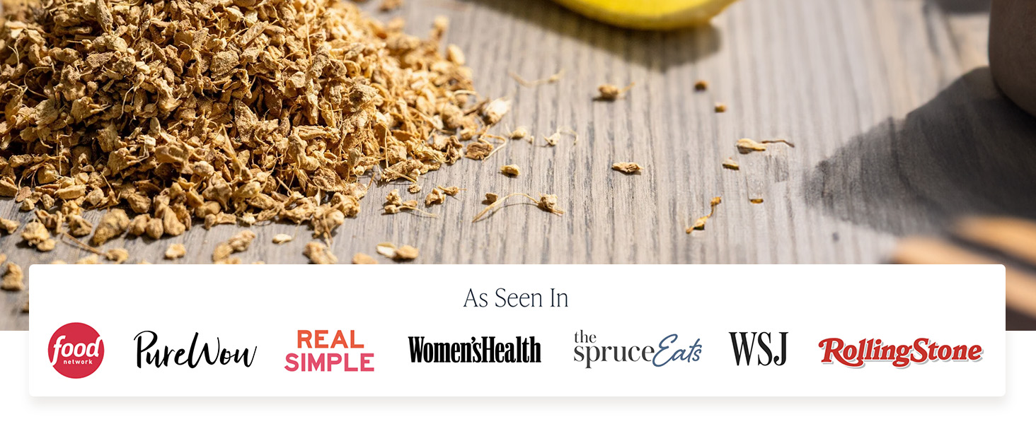 Header with Rishi Tea Ginger loose leaf herbal tea blend organic caffeine free botanical zest energy