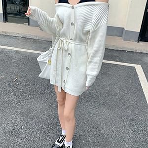 Amazon.co.jp: [MIKANHX]セーター ニット ミニ ワンピース 長袖