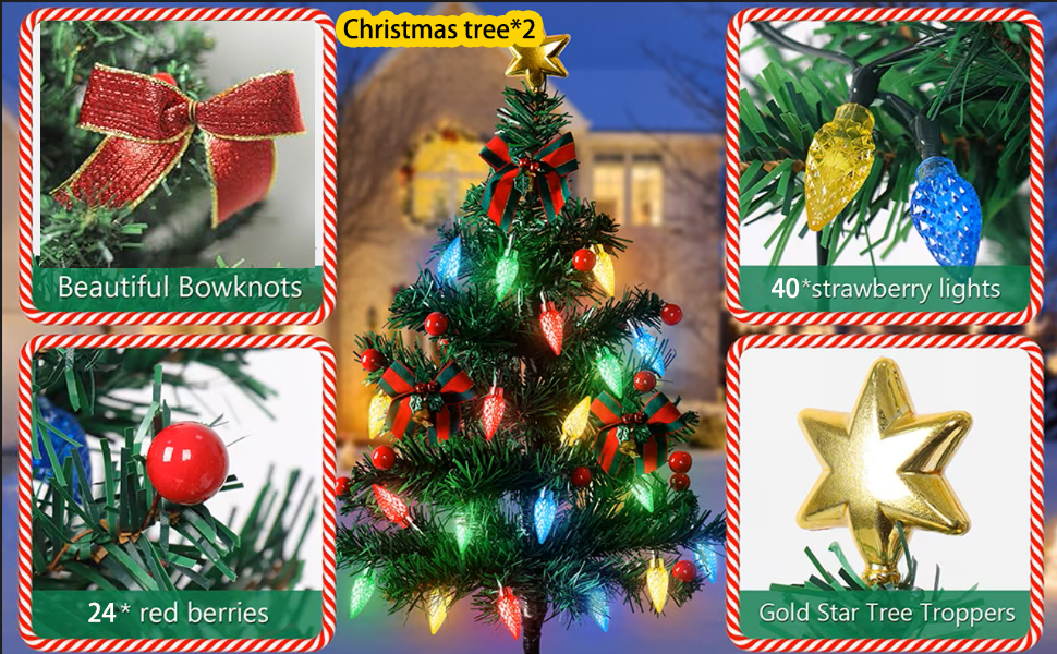 2PCS Solar Christmas Tree Lights Decorations Outdoor Solar Powered