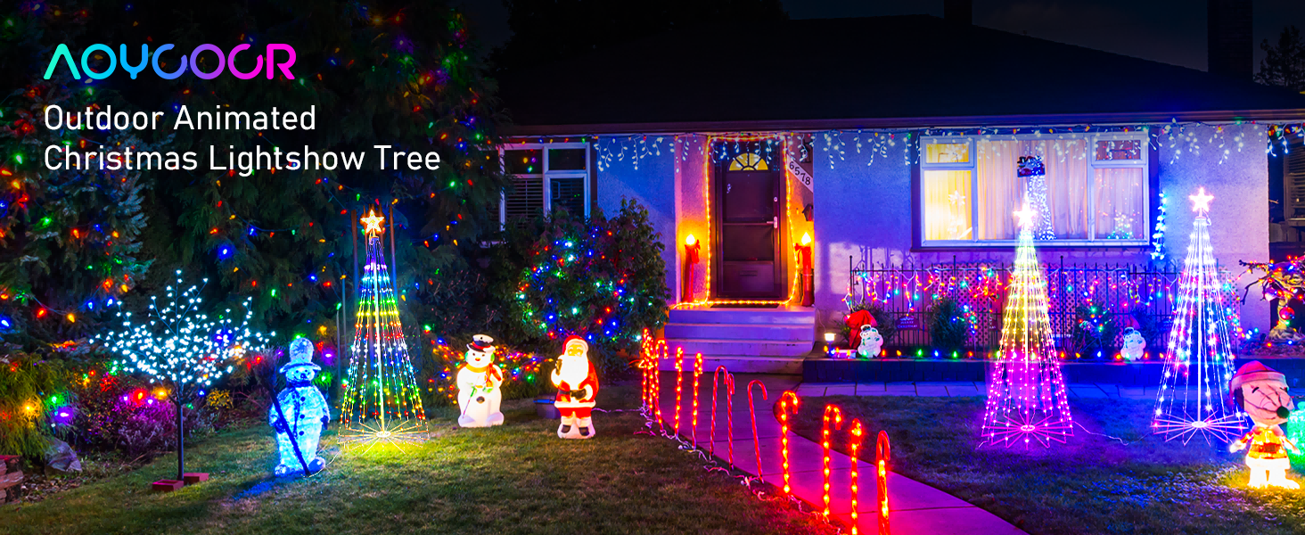 Outdoor Christmas Tree with Lights Custom Display, 7FT