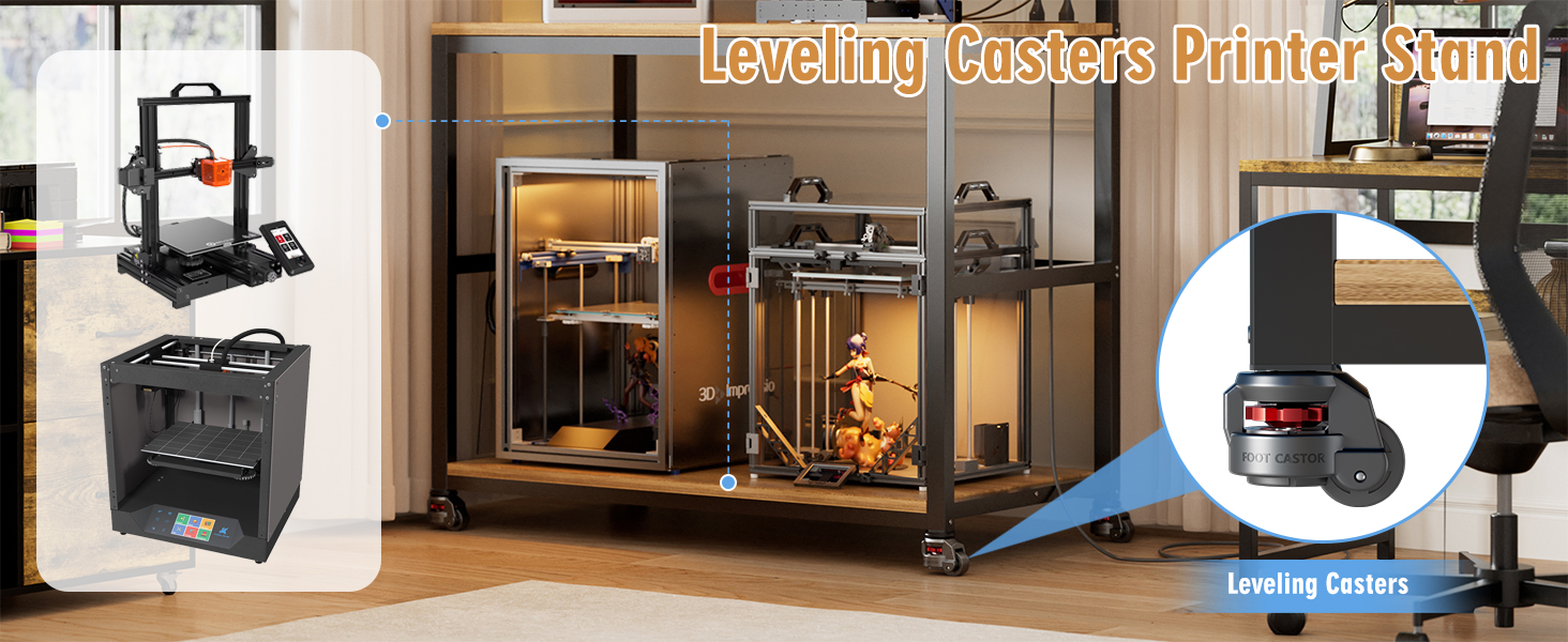 PAKASEPT 3D Printer Stand with Filament Storage Workbench,3D Printer Table with Charging Station & LED Lights,Heavy Duty Rolling Printer Desk with Pegboard for Workshop/Office/Garage, Black 16 Leveling Casters