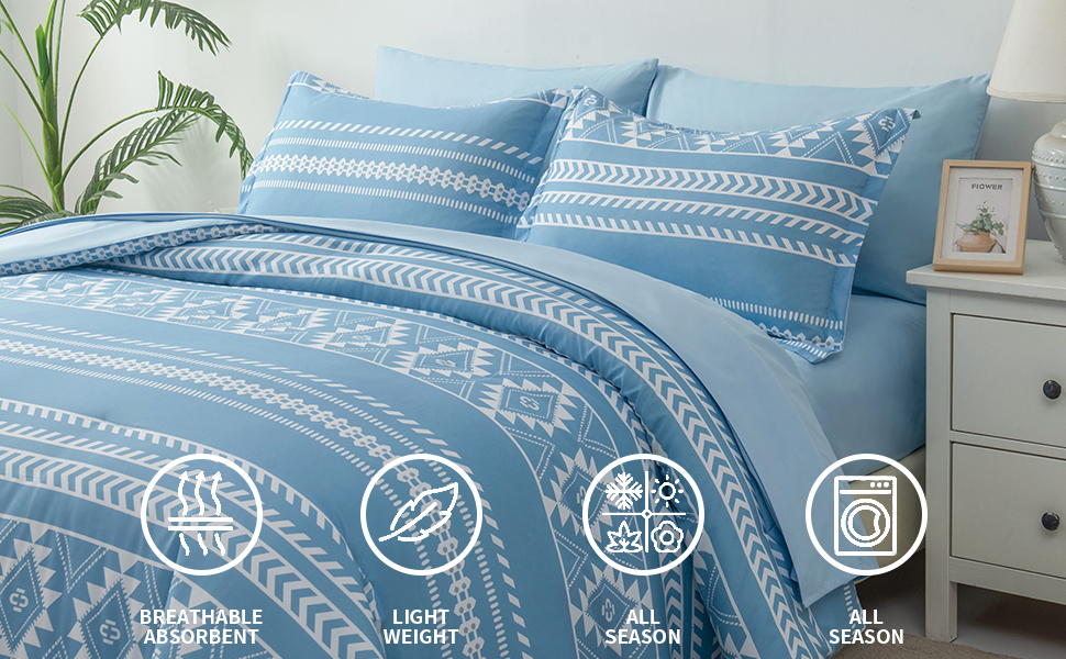 Queen Comforter Set,Bed in a Bag 7 Piece,Reversible Boho