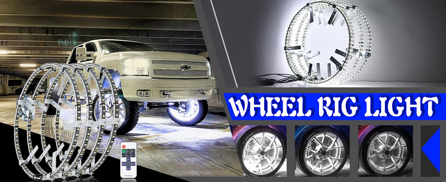Pure White Wheel Lights LED Wheel Ring Lights for Trucks Cars SUV Pickup Vehicles Offroad