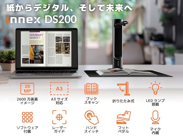 Amazon | Innex DS200 USB ブックスキャナー ドキュメント