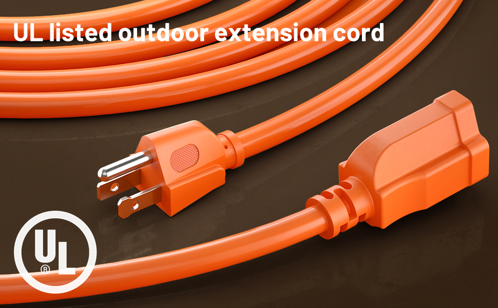 Outdoor Extension Cord 25 Feet Waterproof Heavy Duty Orange