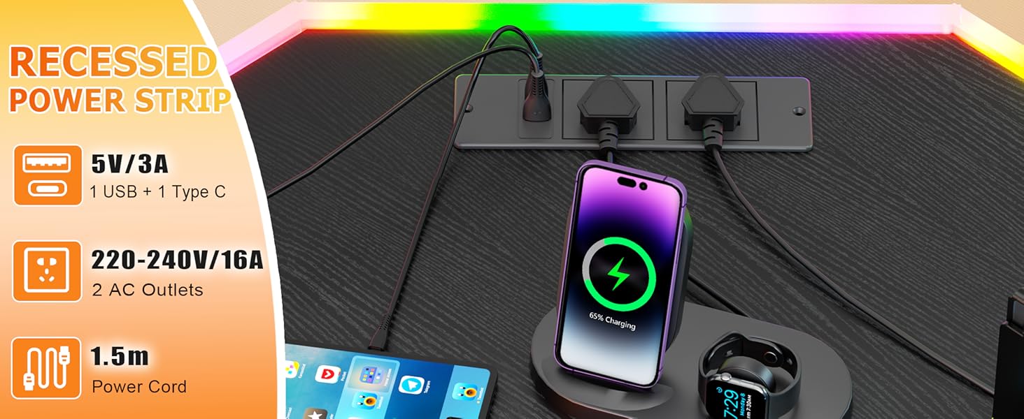 Ergonomic L-Shaped Gaming Desk, PC Gamer Table Reversible Angle