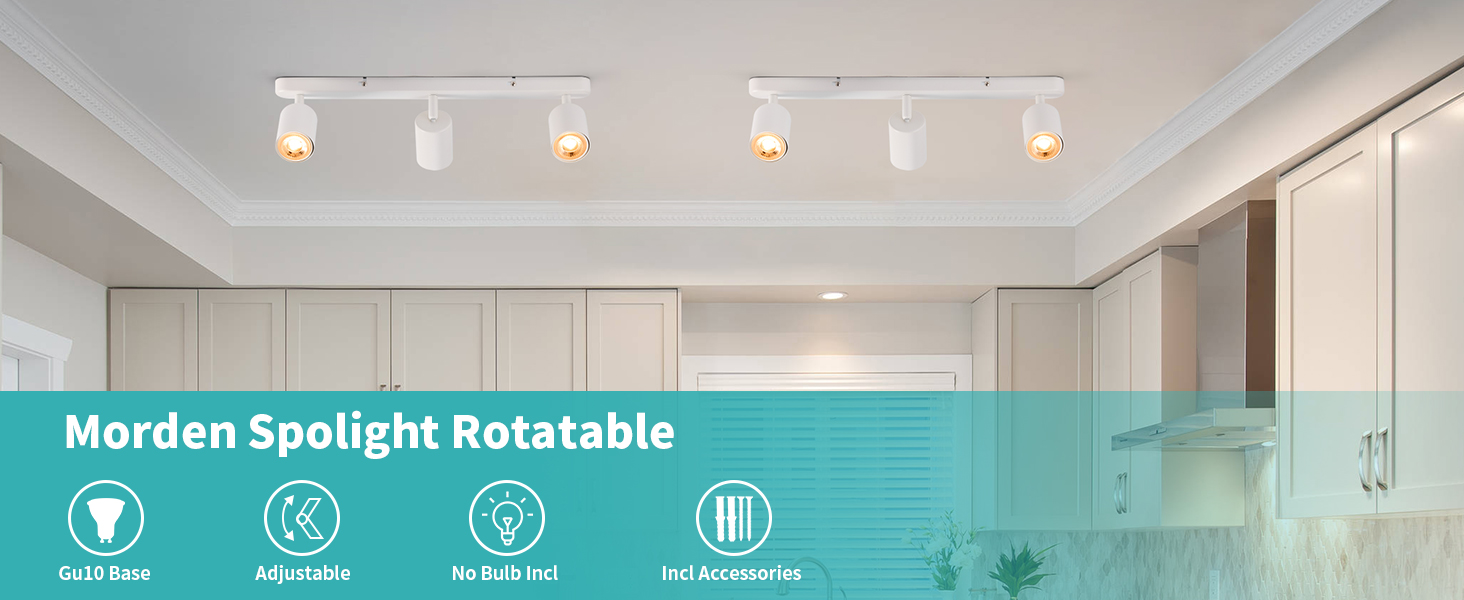 wowatt 3 Way Ceiling Spotlight Bar Adjustable, White Ceiling Lights