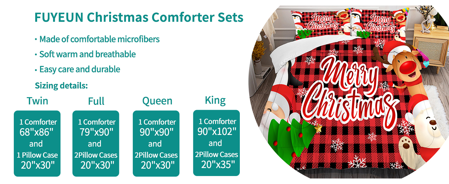 FUYEUN Christmas Comforter Set Full Size Black and Red