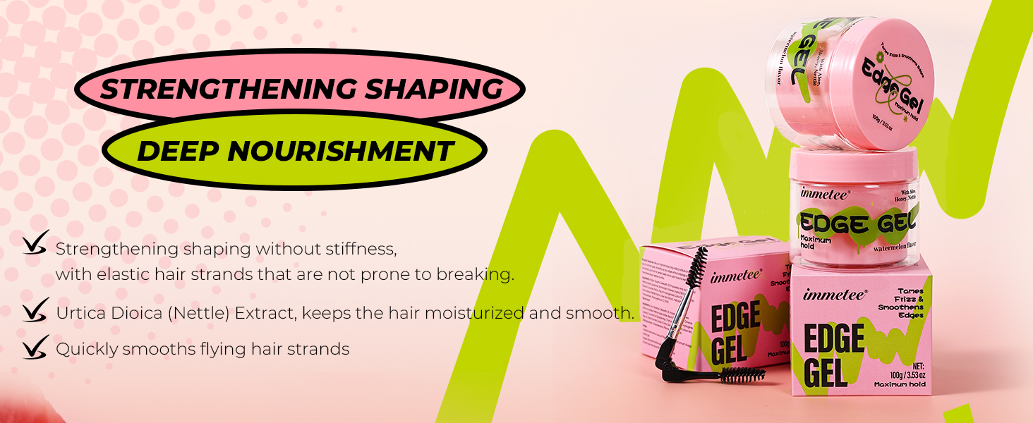 Edge Gel, Frizz Control Strong Hold Hair Styling Gel with Edge Control Brush, Flyaway Hair Tamer