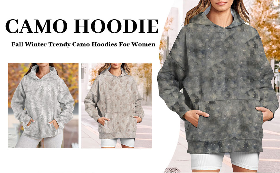 Womens Camo Hoodies Maple Leaf Print Oversized Hooded