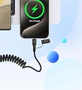 Coiled USB C Cable, 4-in-1 USB C and Lightning 60W Fast Charging Cable, 3 FT Retractable Car Char...