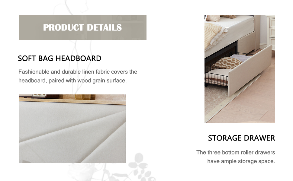 Hixkol Queen Size Bed Frame with Beige Linen Headboard