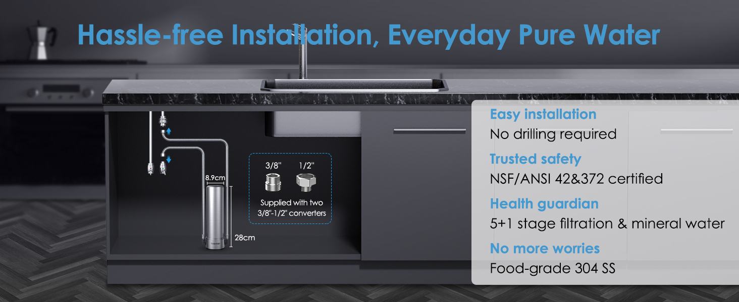 Waterdrop AS13 Under Sink Water Filter, 6 Stage Stainless Steel Under