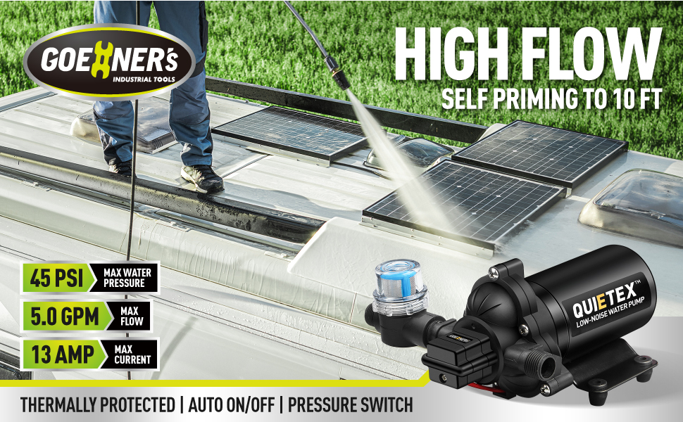 RV Water Pump, 12V DC Water Pump Quiet, 5GPM 45 PSI Water Diaphragm