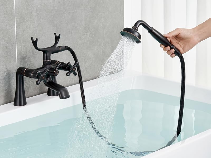 Qinkell Clawfoot Tub Faucet Deck Mount Tub Filler Oil Rubbed Bronze