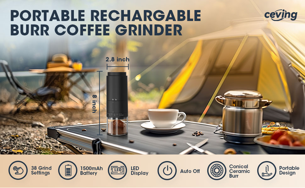 Portable Battery Powered Burr Coffee Grinder with 38 Adjustable Settings, Rechargeable Coffee Bean Grinder with LED Display, Quiet Cordless Coffee Mill for Travel, Camping, Espresso, Pour Over, etc 10 coffee grinder portable cordless travel camping battery powered rechargeable burr electric beans