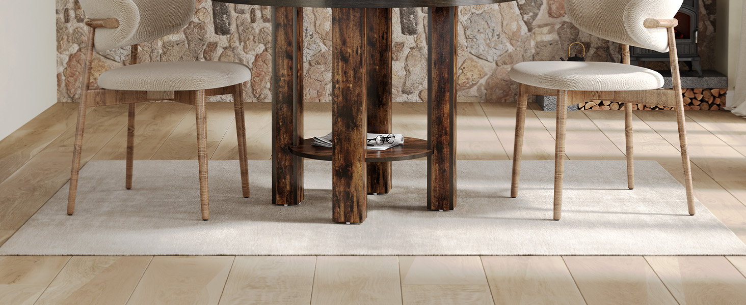 LITTLE TREE Round Dining Table for 4, 39-Inch Small Farmhouse Kitchen Dinner Table with Storage