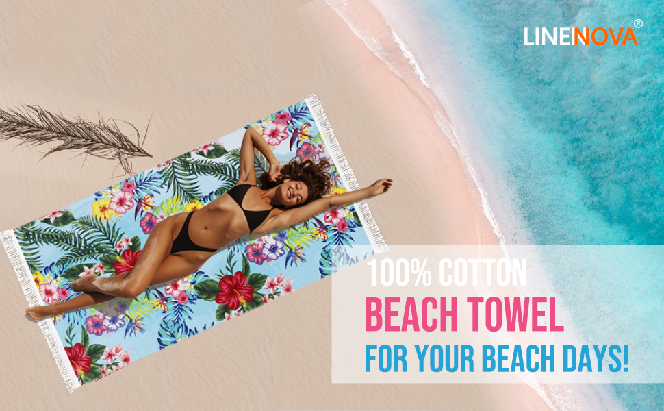 LINENOVA 100 Cotton Beach Towel 86x163cm Sand Free Beach Blanket Soft