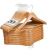 Premium Wooden Hangers 20 Pack - Durable Non Slip Coat Hangers Heavy Duty- Natural Solid Wood Han...