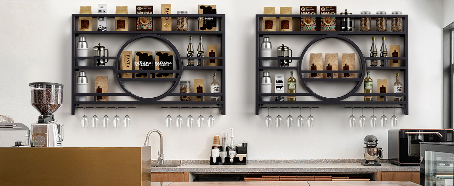 3Tiers 39in Wine Rack Wall Mounted, Floating Bar Shelves