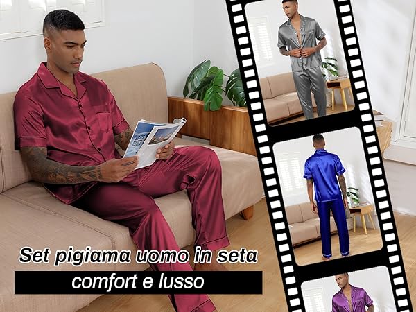 Reliwel Pigiama da Uomo Pigiama Uomo Seta in Raso Manica Corto con Bottoni  Estivo Set Pigiami Due Pezzi Classic Camicia da Notte Elegante Sleepwear  Bleu Marine- L : Amazon.it: Moda