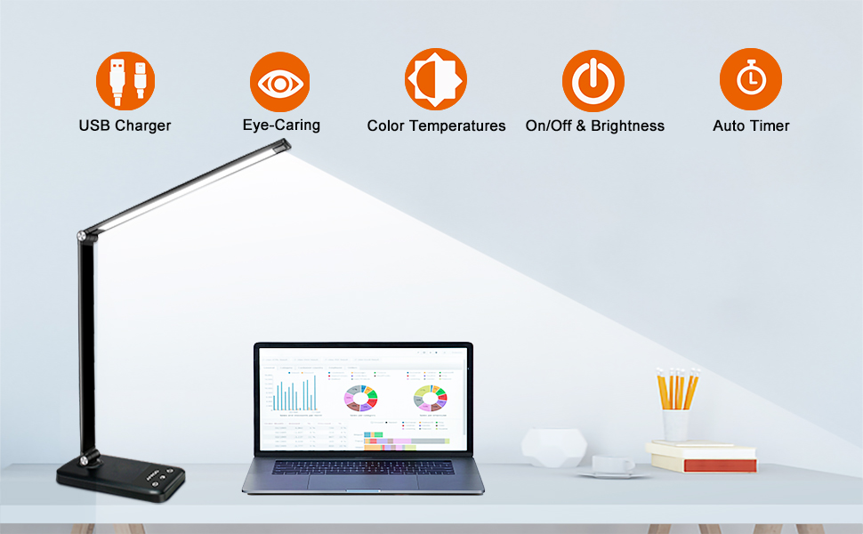 AFROG Multifunctional LED Desk Lamp with USB Charging Port, 5 Lighting