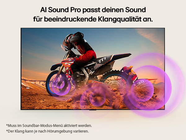 Ein Mann auf einem Motorrad, mit Kreisen aus dem Rad, die den Dynamic Sound Booster zeigen.