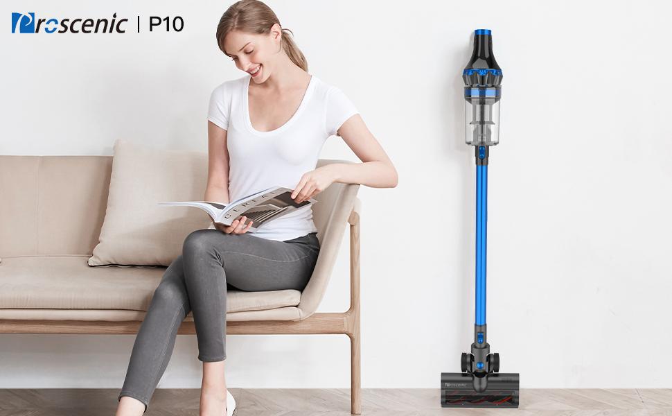 Proscenic P10 Cordless Vacuum Cleaner, 22000Pa Powerful, 4 Adjustable Suction Modes, LED Touch Screen, Removable Battery, For Hard Floor,Carpet, Pet Hair, Blue 10 Cordless Vacuum Cleaner