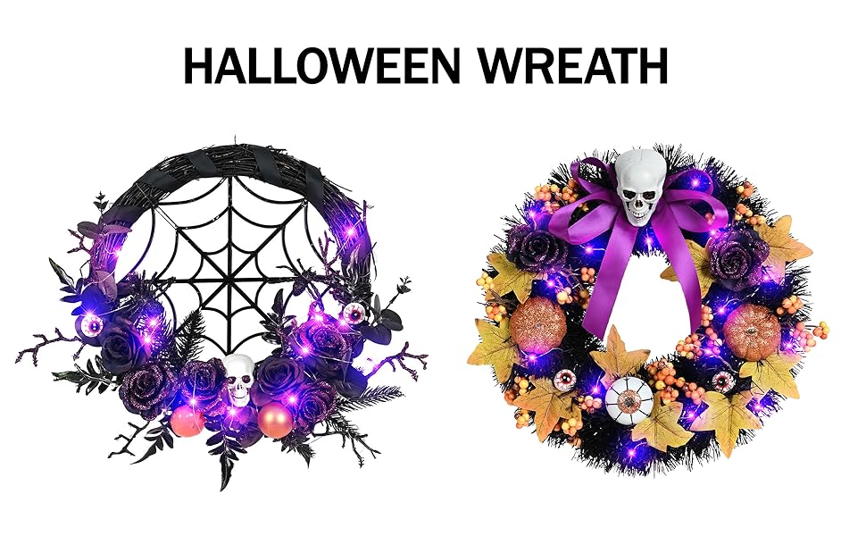 Halloween Wreath Decoration Gothic Skull Wreath with Rose(00)