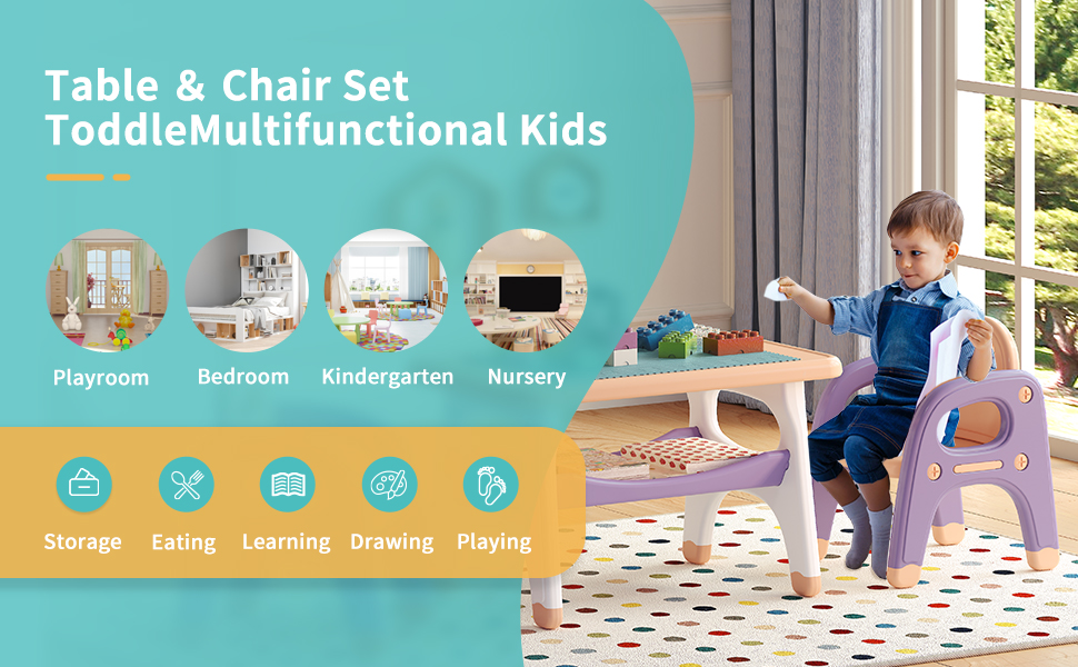 Toddler Table and Chair Set, Kids Table and Chairs with