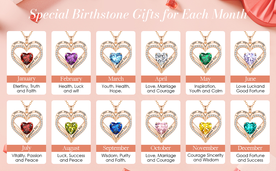 birthstone jewelry for mom womens necklaces gold rose gold valentines day gifts gold heart pendant