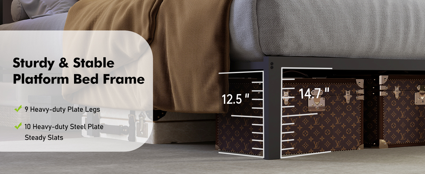 bed frame queen size, queen size bed frame, Metal Support, EVA Mute Sponge,  No Box Spring Needed
