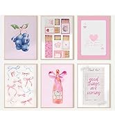 6Pcs Pink Bow Wall Art Coquette Girly Room Canvas Paintings Preppy Aesthetic Dorm Posters Playing...