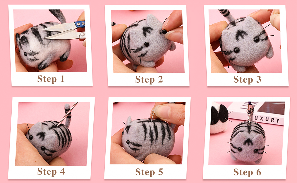 IMZAY Needle Felting Kit for Making 6 Cat Wool Felting Tools Set with