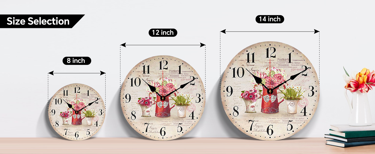 TAHEAT 8 Inch Plants Flowers Wall Clock, Small Vintage