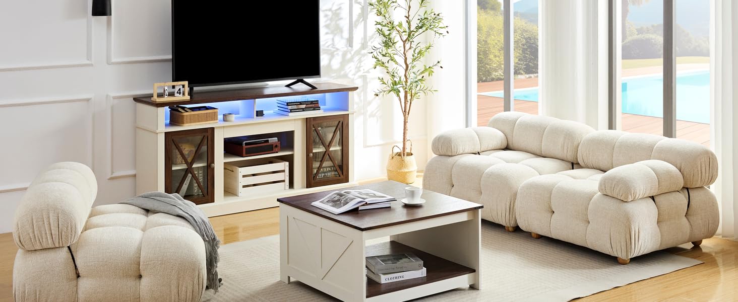 OKYCI Modern TV Stand and Coffee Table Set 2 Piece, LED TV