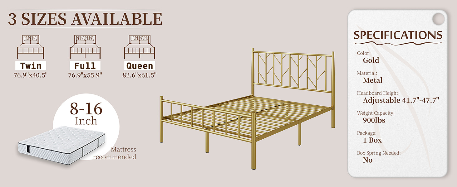 LUXOAK Twin Size Metal Bed Frame with Adjustable Headboard
