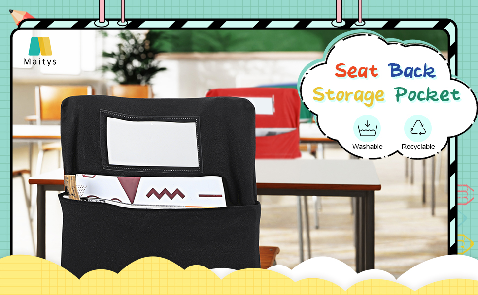 Maitys 24 Pcs Chair Storage Pocket 17 Inch Chair Bag Chair Pockets for Classrooms