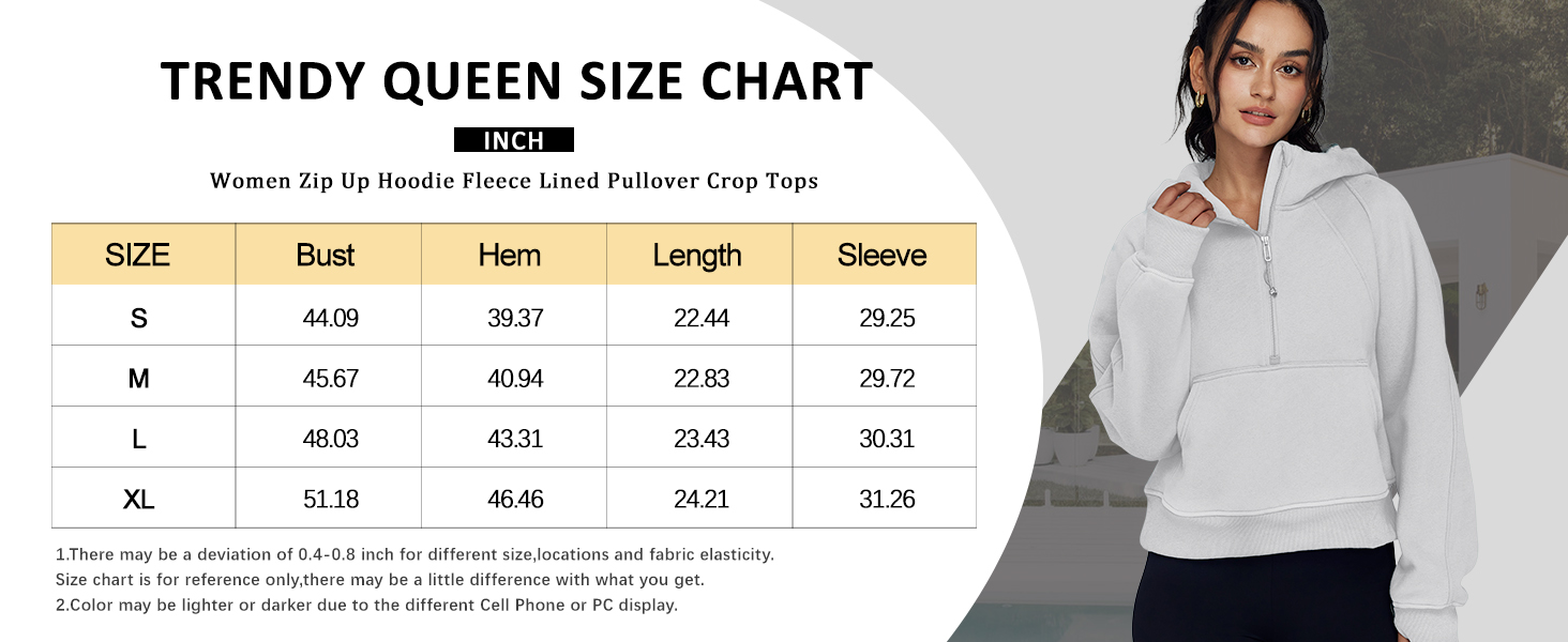 trendy queen sweatshirts size chart