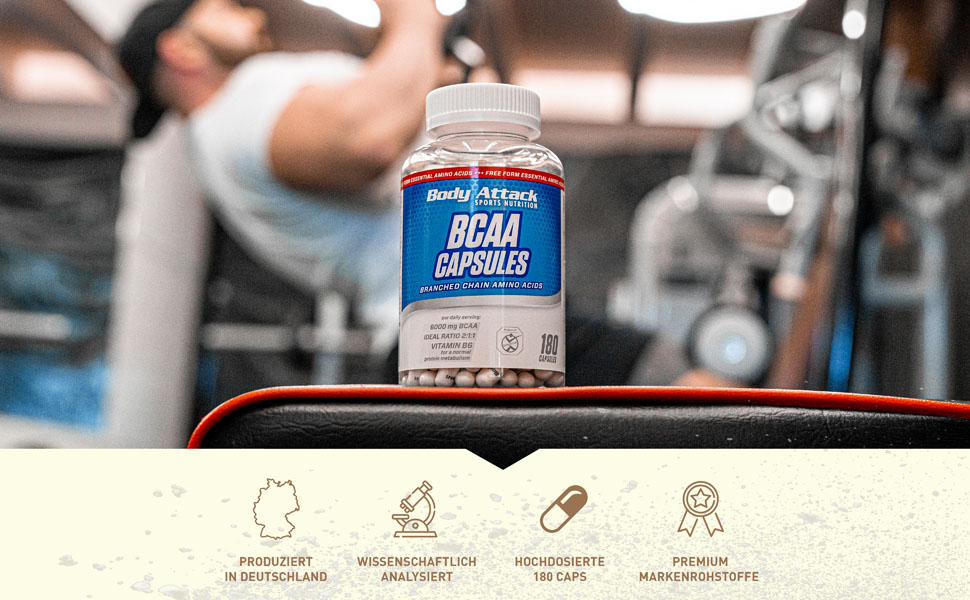 BODY ATTACK BCAA CAPSULES 180 Kapseln Made in Germany hochdosierte 6000 mg verzweigtkettige