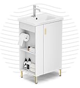 phiestina 20 Inch White Pre-Assembled Small Bathroom Vanity Cabinet with Ceramic Sink, Soft-Close...