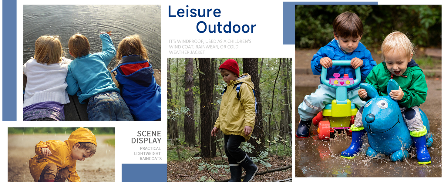 Kids waterproof jacket is versatile outdoor equipment for fall, spring and early winter.