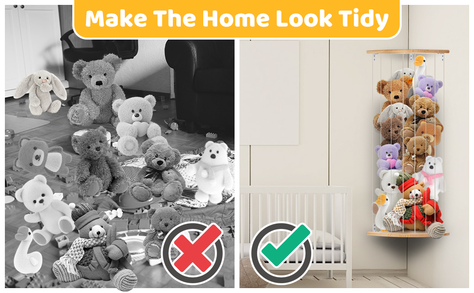 ANNOR Stuffed Anial Storage Holder With Adjustable Length, Wall