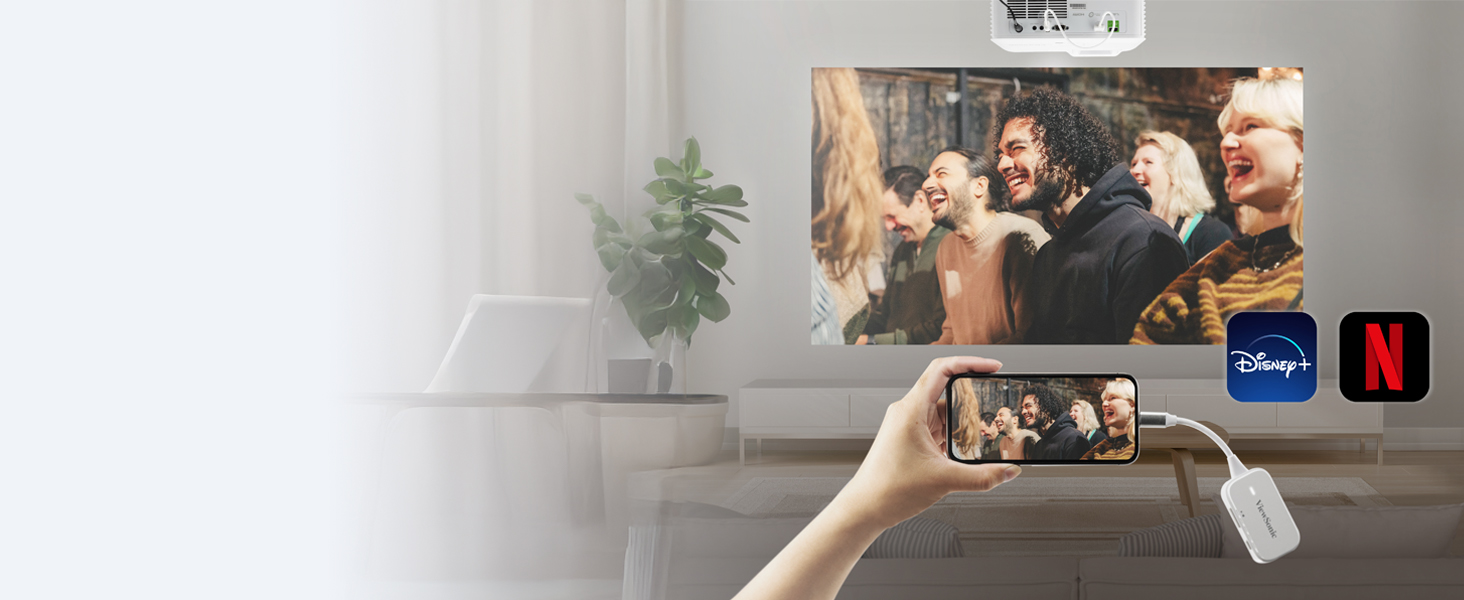 ViewSonic PJ-WPD-700 Wireless Screen Casting Kit with 1080p Full HD Support, USB-C, and HDMI inputs for Plug-and-Play Functionality. DRM Content Streaming