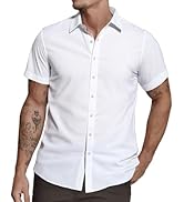 ONKEEP Mens Short Sleeve Dress Shirts Stretch Casual Button Down Shirts Solid Regular Fit Formal ...