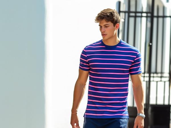 トップス Horizontal Striped Tee / black striped T-Shirts for Men Black and White Horizontal Stripe Short