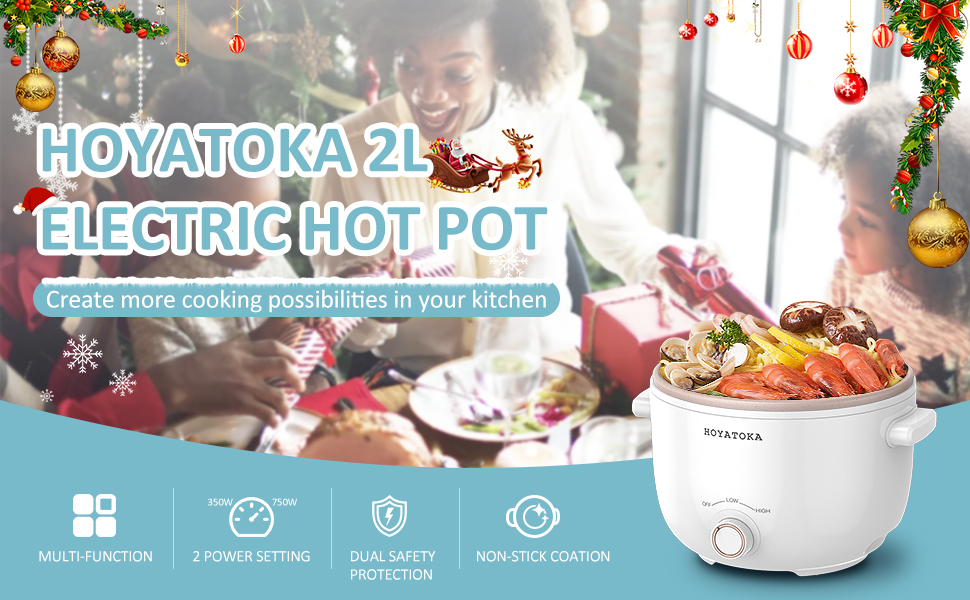 Hoyatoka Electric Hot Pot, 2L Portable NonStick Electric