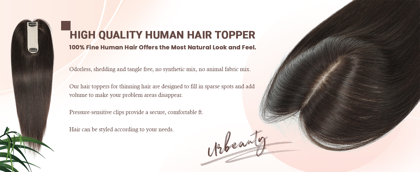 Urbeauty Hair Toppers for Women Real Human Hair, 16 Inch
