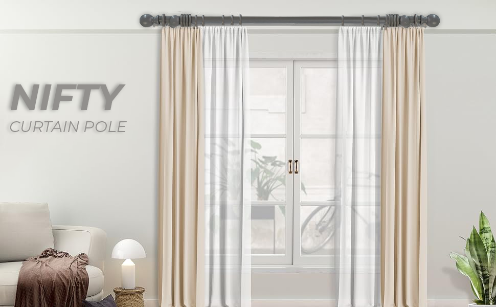 Nifty Wooden Curtain Pole Set Premium Quality Curtain Rail Poles Natural Wood Finials Balls