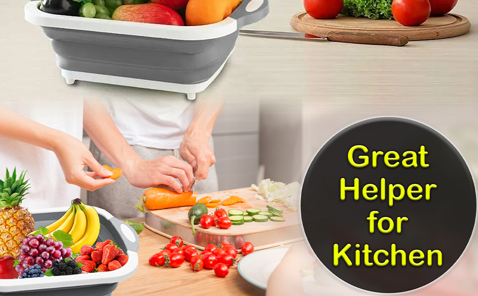 Collapsible with Foldable Chopping Board - Multifunctional Wash Basin Drainage & Washing Vegetables